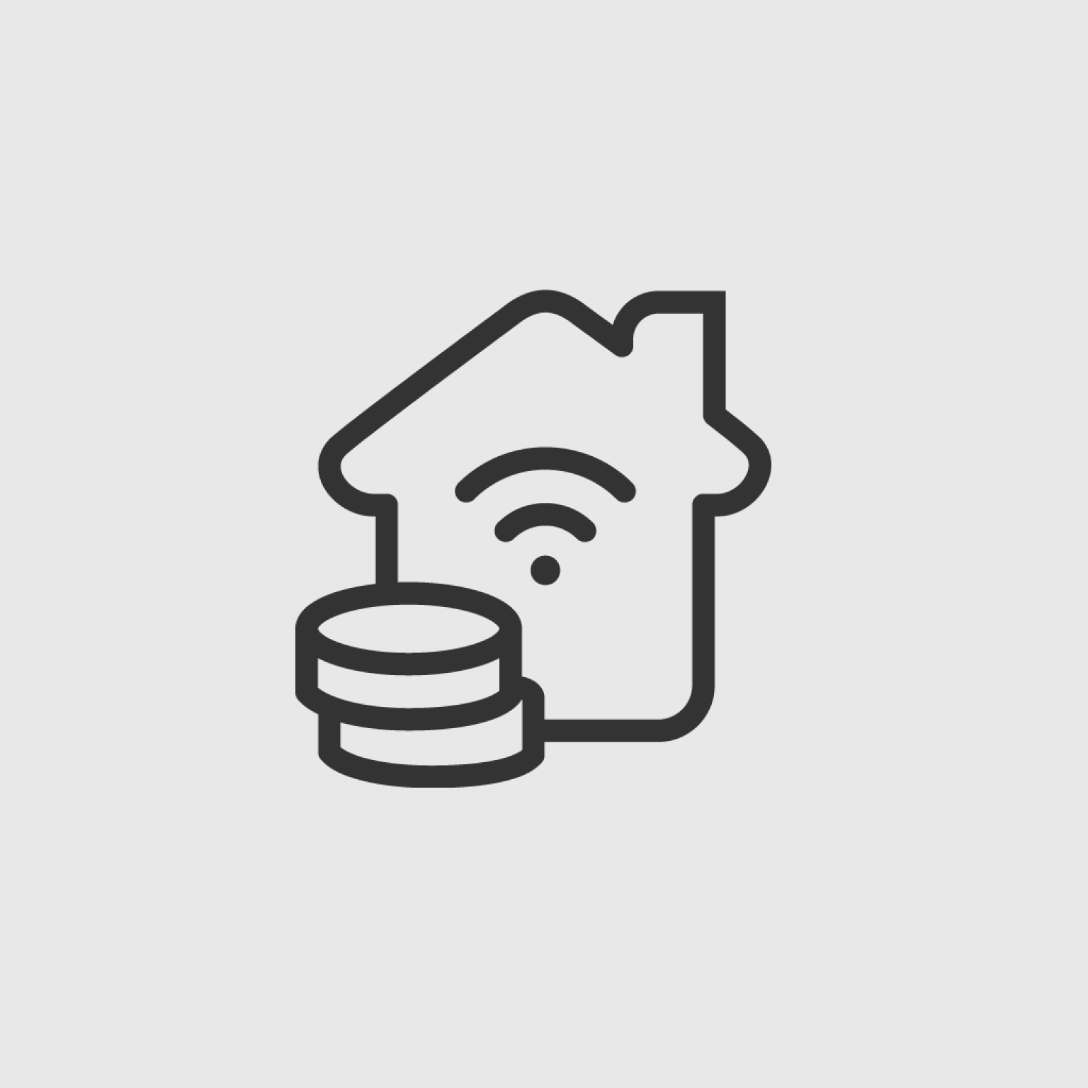 Vodafone Essentials icon - a WiFi symbol inside a house with a value icon next to it.