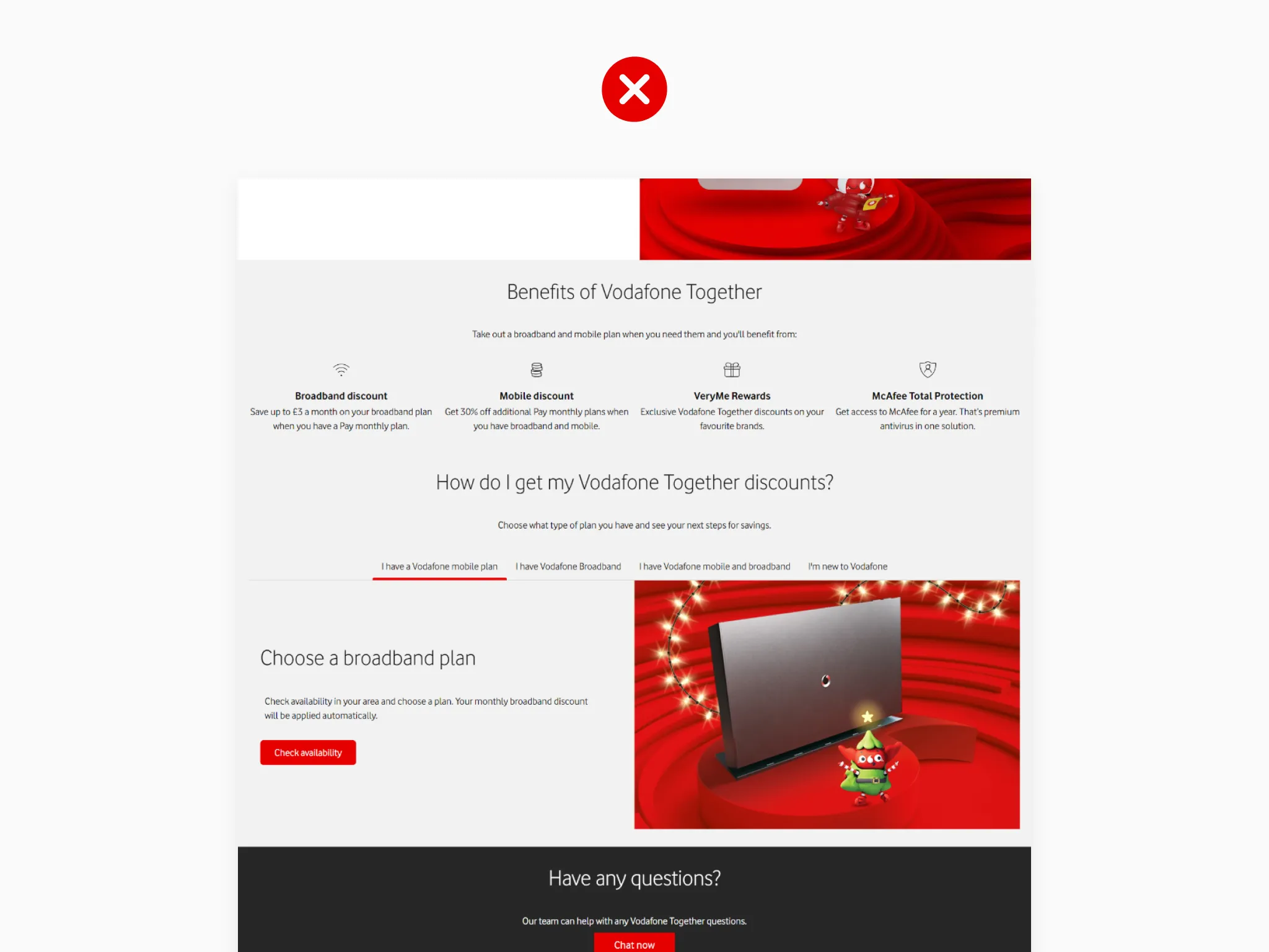 Bad design: A webpage design with too much content on the page making it hard to read.