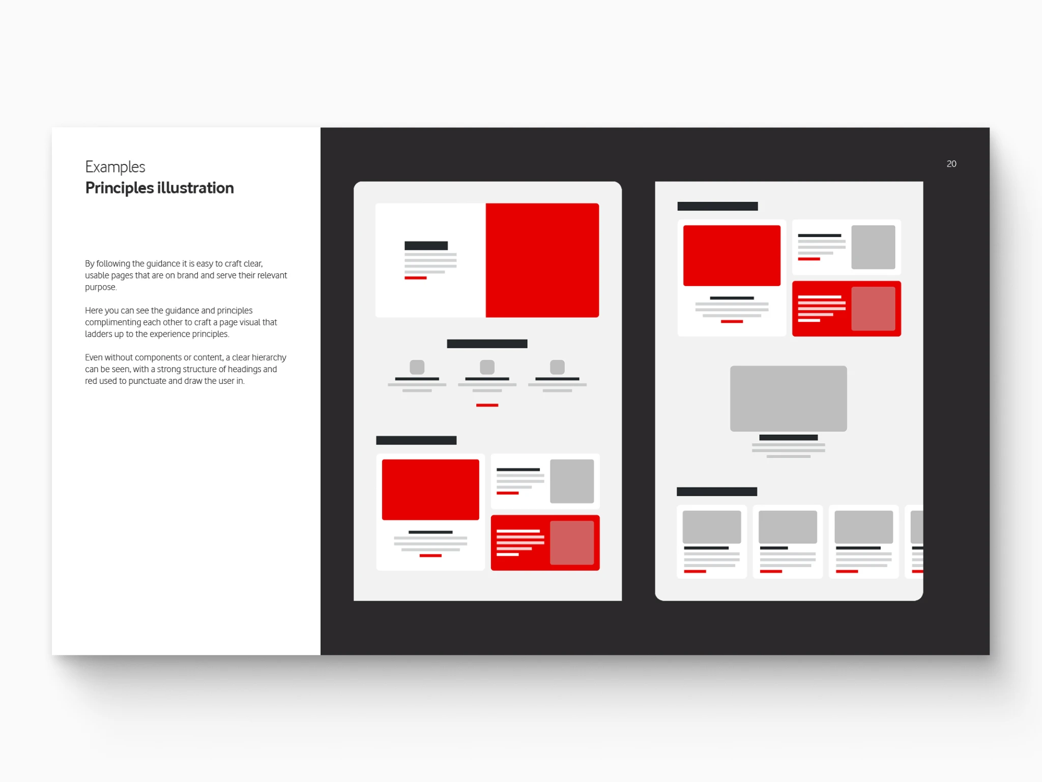 Illustrated mockup design of a web page showing how the design principles work in harmony with each other.