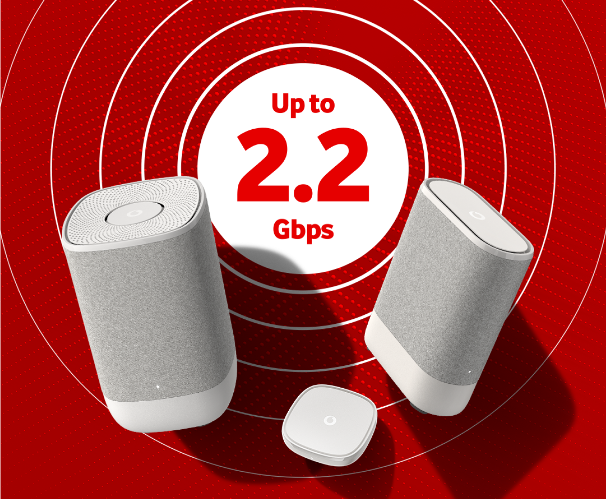 Vodafone Pro II devices on a red background with an up to 2.2 Gbps promotional tag.