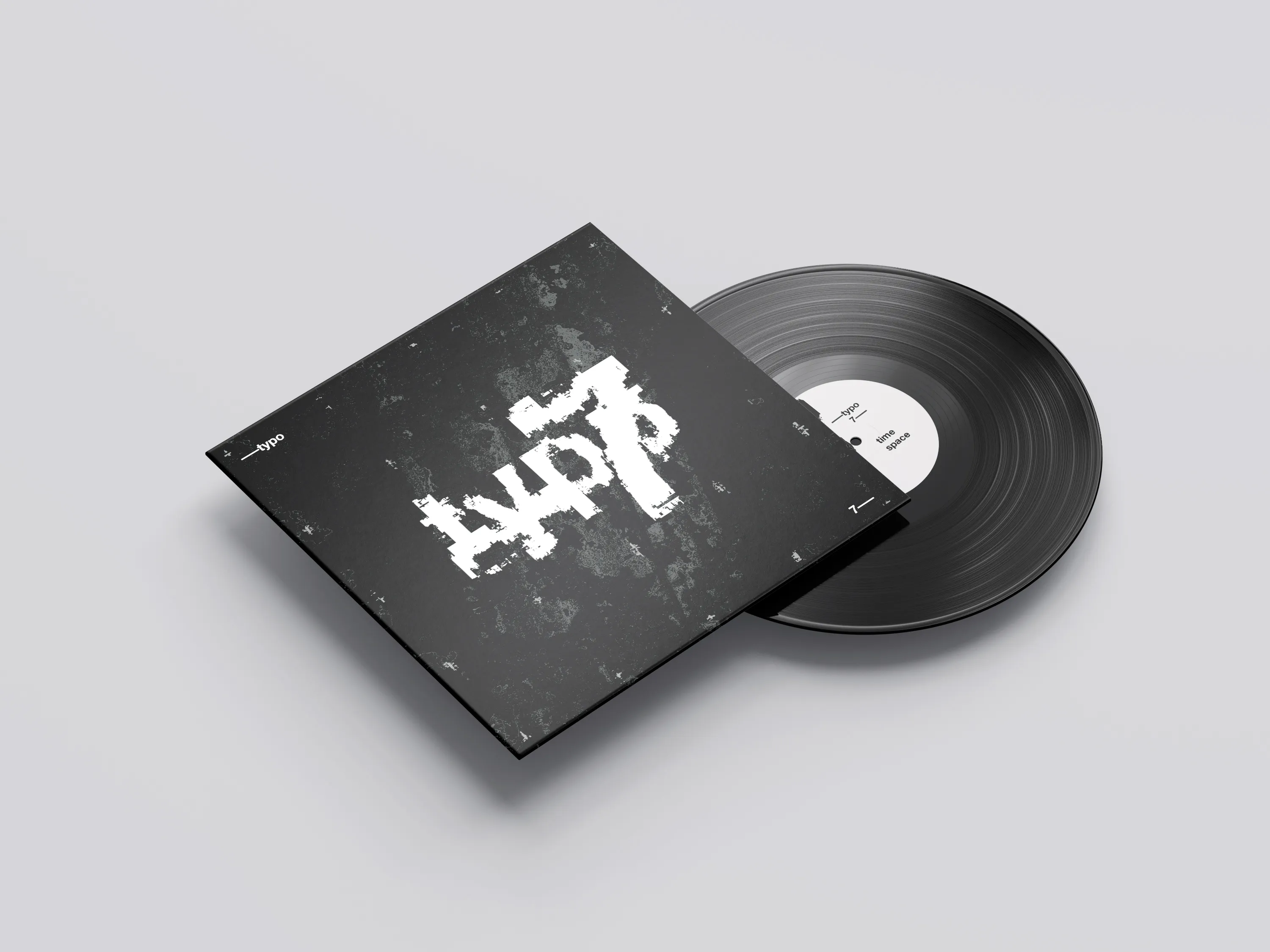 Black record sleeve and label made from still images taken from animation storyboards.