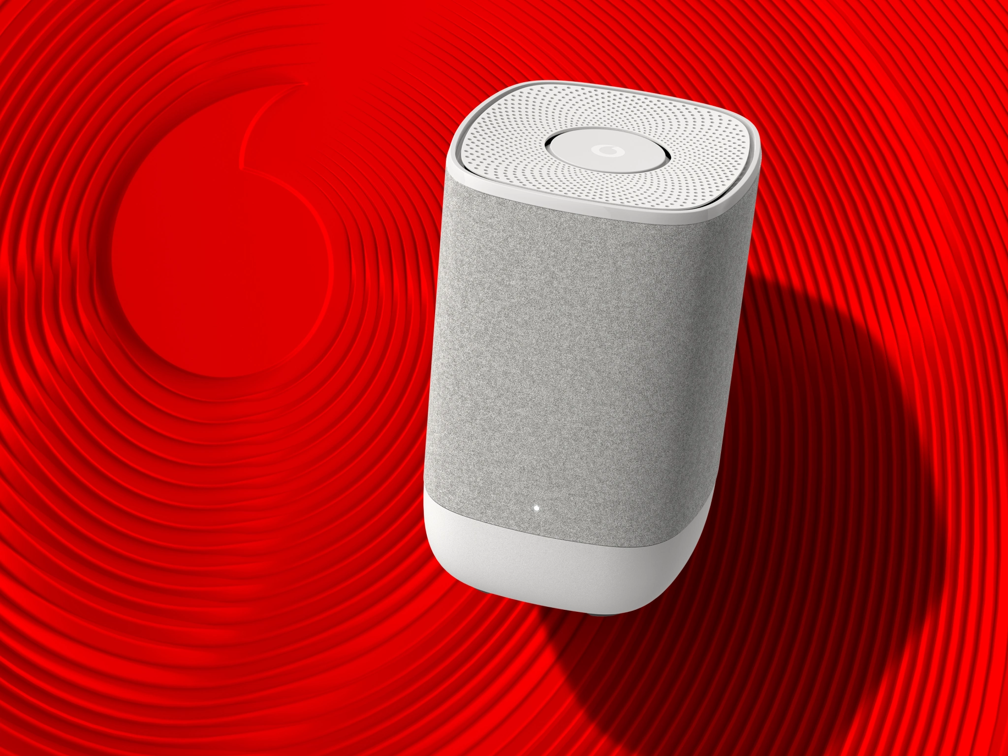 Pro II bradband router on a red 3D vodafone background.