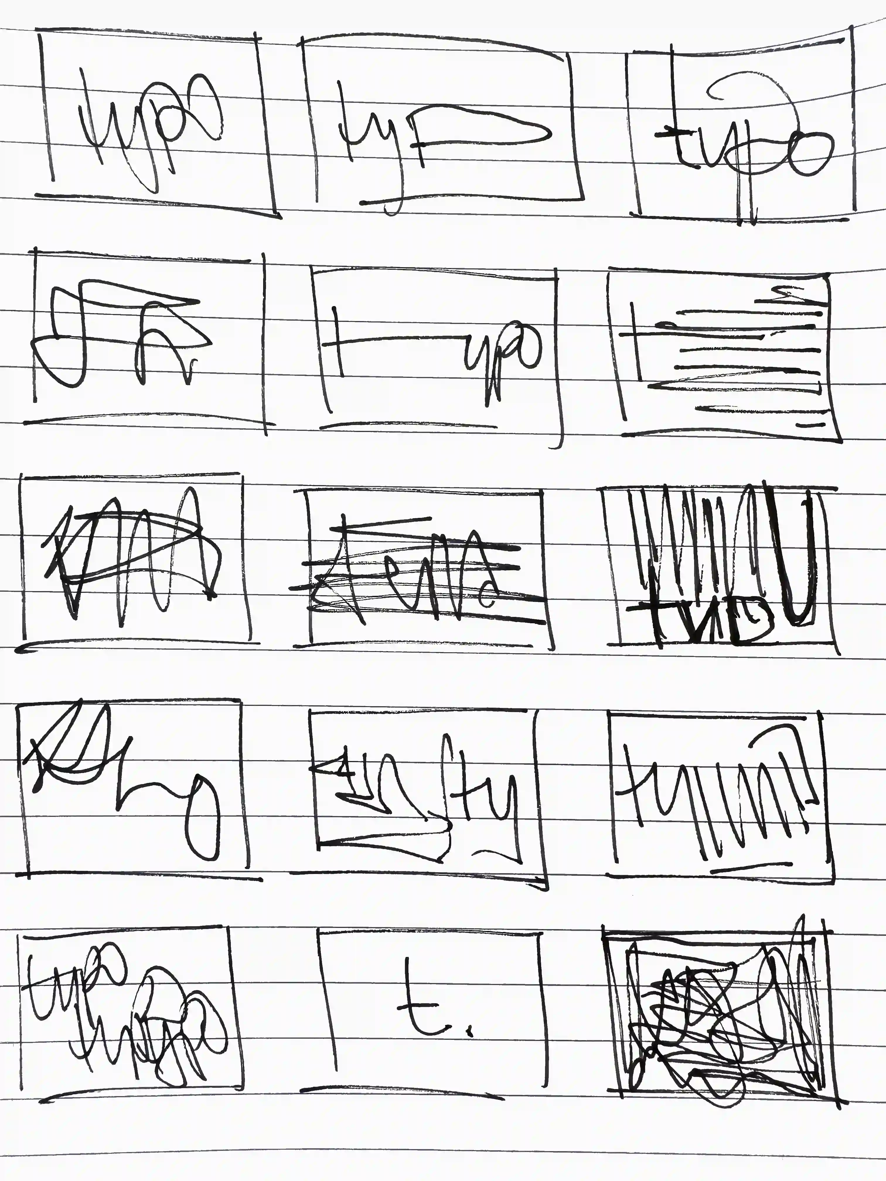 Sketch of differnt ways the word typo can be stretched and distored.