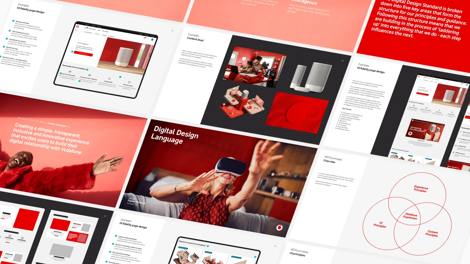 Multiple screens of the design language presentation.