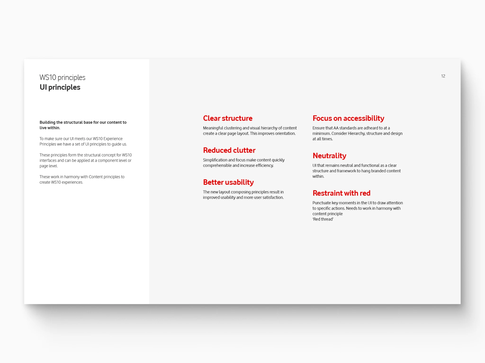 Page from the design language presentation detailing UI principles.