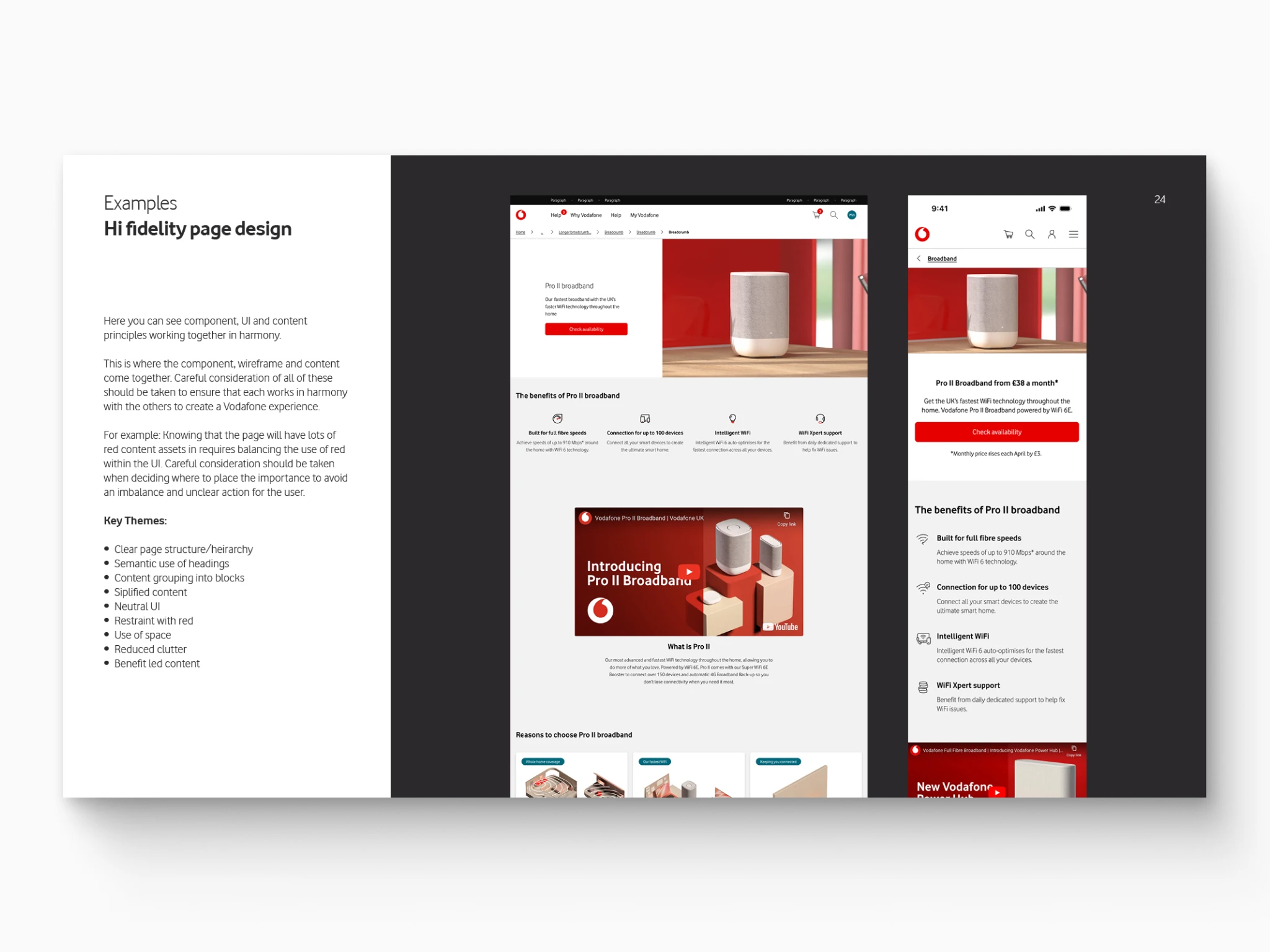 Design Language presentation slide showing a high fidelity page design as an example of how the design langauge informs design.