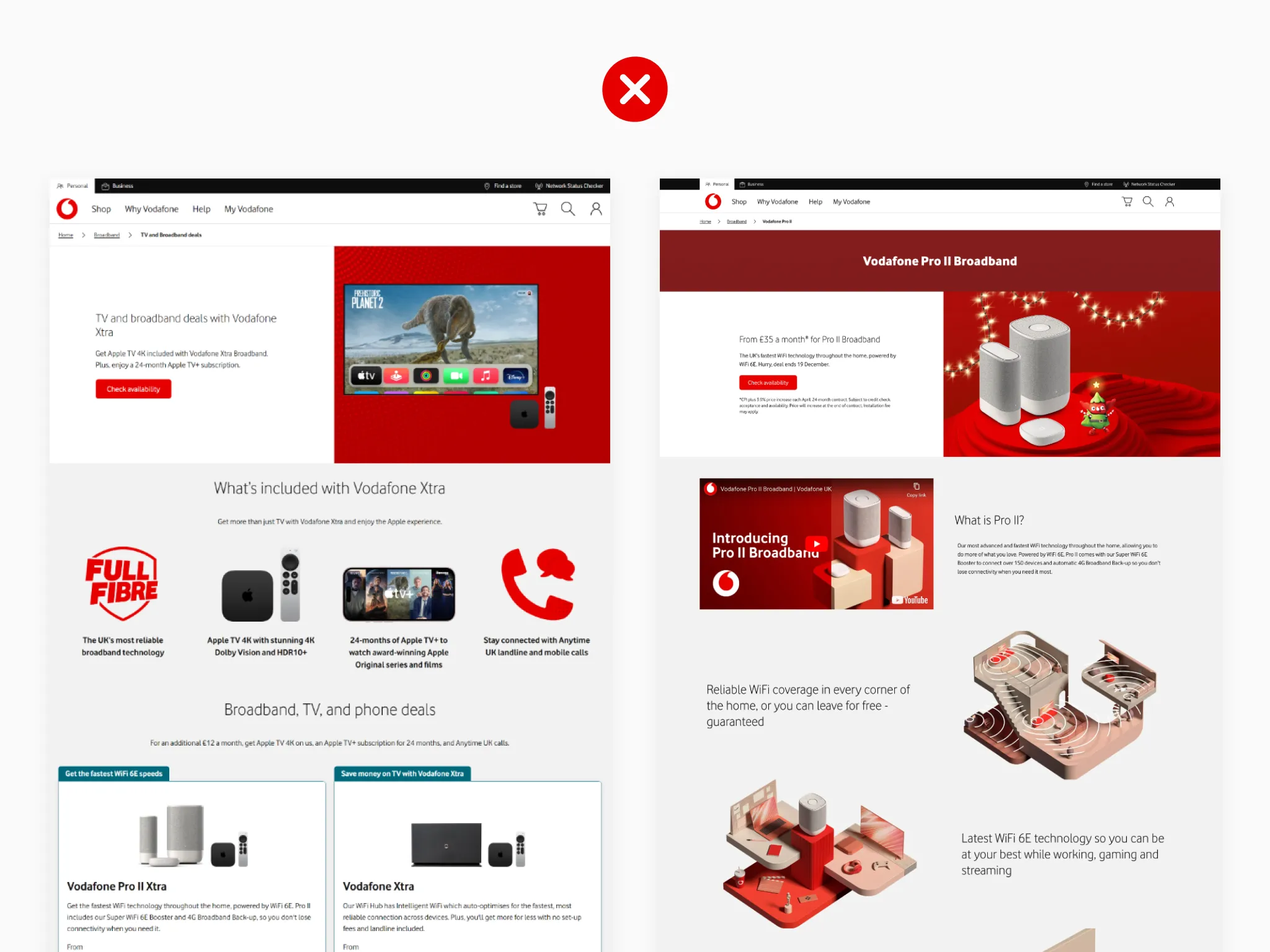 Bad design: Two web pages that are very inconsistent and use poor templates making them hard to follow.
